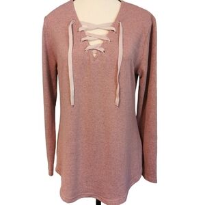 3/$20 Dusty Rose Lace Up V-Neck Long Sleeve Sweater - Sz M Open To Offers